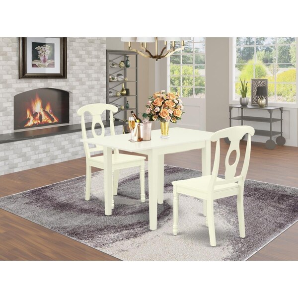 East West Furniture 3 Piece Norden Dinette Set - Linen White - NDKE3-LWH-W