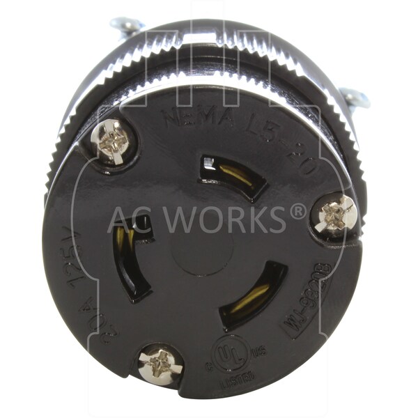 Ac Works NEMA L5-20R 20A 125V 3-Prong Locking Female Connector with UL, C-UL Approval in Black - ASL520R-BK