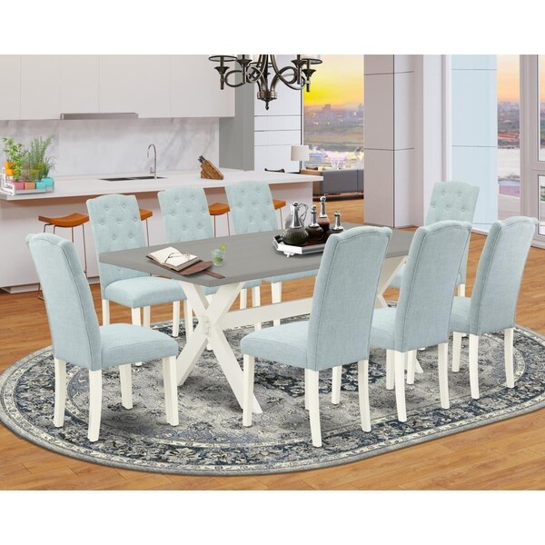 East West Furniture 9 Piece X-Style Dinette Set - Linen White - X097CE215-9