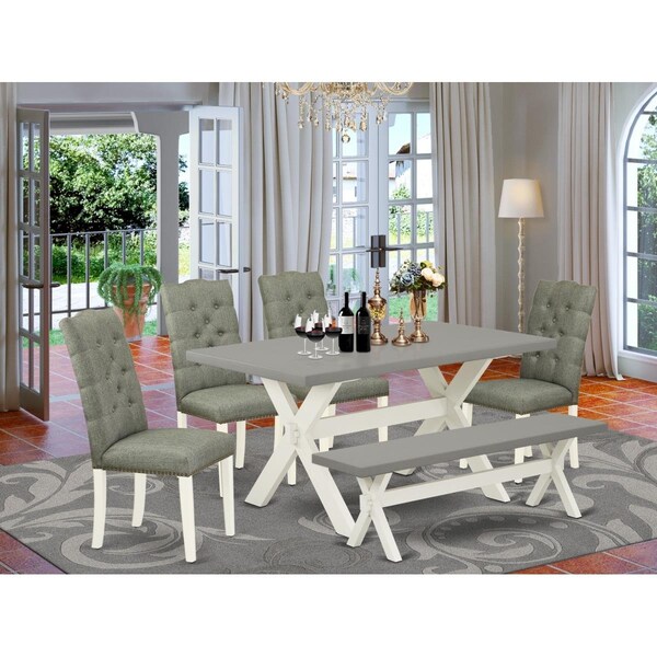 East West Furniture 6 Piece X-Style Dining Table Set - Linen White - X096EL207-6
