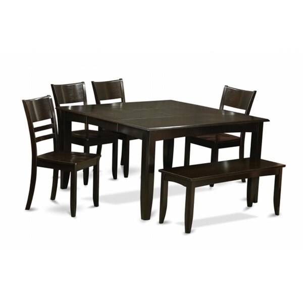 East West Furniture 6 Piece Kitchen Table With Benchtable With Leaf and 4 Kitchen Chair Plus Bench - PFLY6-CAP-W
