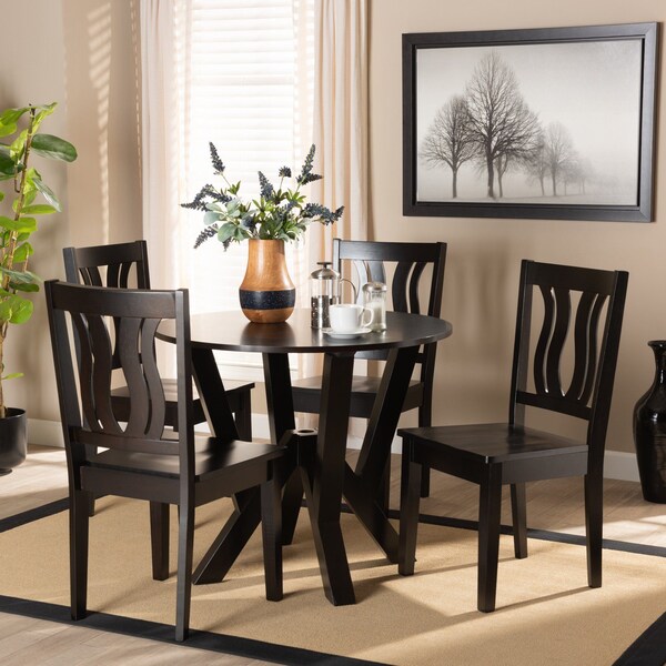 Baxton Studio Noelia Modern and Contemporary Transitional Dark Brown Finished Wood 5-Piece Dining Set - 177-11377-10900-ZORO