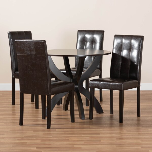 Baxton Studio Elira Dark Brown Upholstered and Dark Brown Wood 5-Piece Dining Set - 169-8030-10902