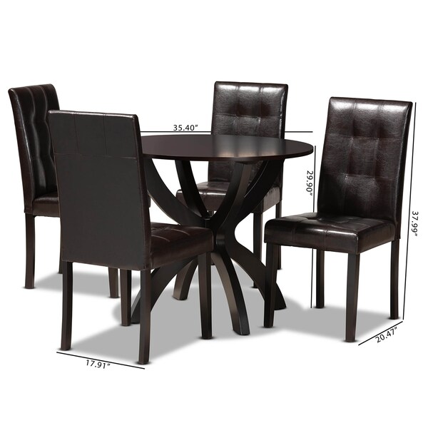 Baxton Studio Elira Dark Brown Upholstered and Dark Brown Wood 5-Piece Dining Set - 169-8030-10902