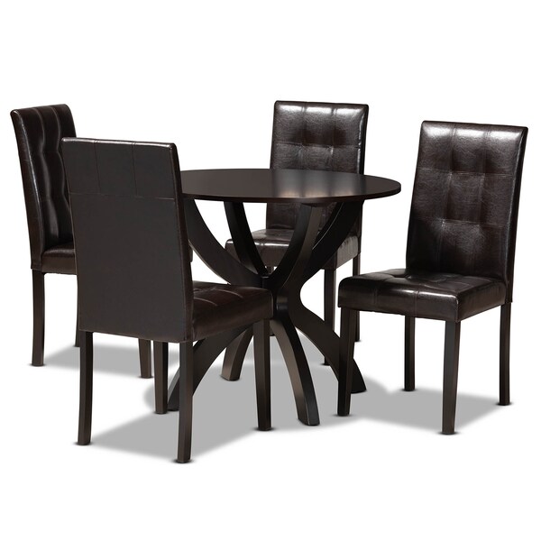Baxton Studio Elira Dark Brown Upholstered and Dark Brown Wood 5-Piece Dining Set - 169-8030-10902