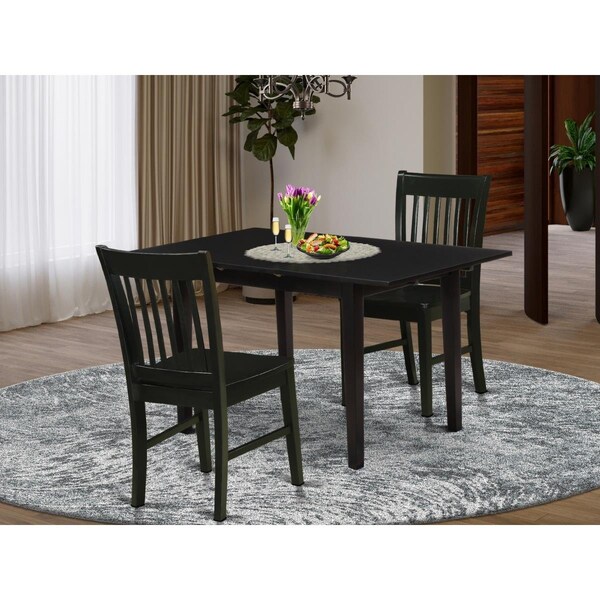 East West Furniture 3 Piece Norfolk Dining Room Set - Black - NOFK3-BLK-W