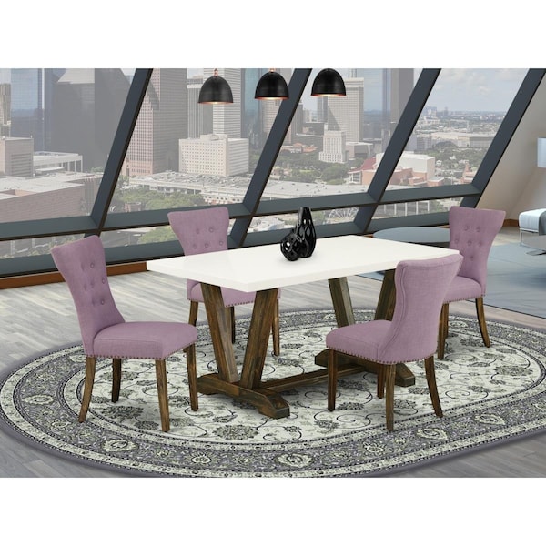 East West Furniture 5 Piece V-Style Dinette Set - Distressed Jacobean - V726GA740-5