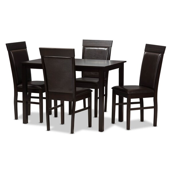 Baxton Studio Thea Modern Dark Brown Faux Leather Upholstered 5-Piece Dining Set - 142-8031-8026