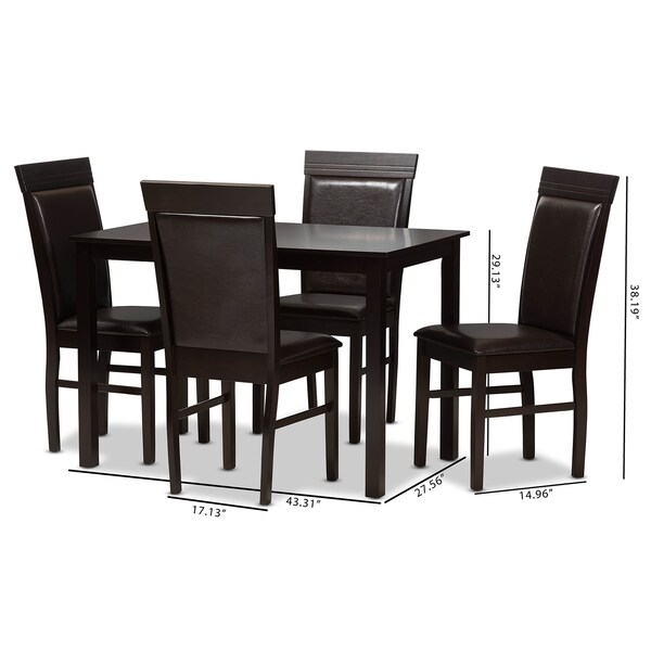 Baxton Studio Thea Modern Dark Brown Faux Leather Upholstered 5-Piece Dining Set - 142-8031-8026