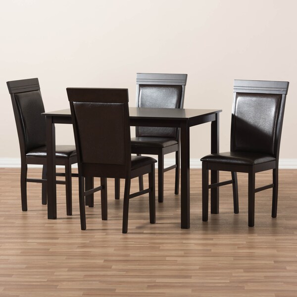 Baxton Studio Thea Modern Dark Brown Faux Leather Upholstered 5-Piece Dining Set - 142-8031-8026