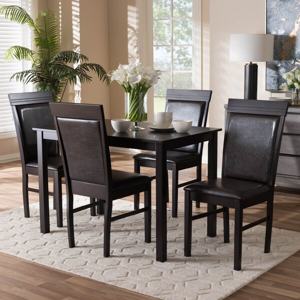 Baxton Studio Thea Modern Dark Brown Faux Leather Upholstered 5-Piece Dining Set - 142-8031-8026