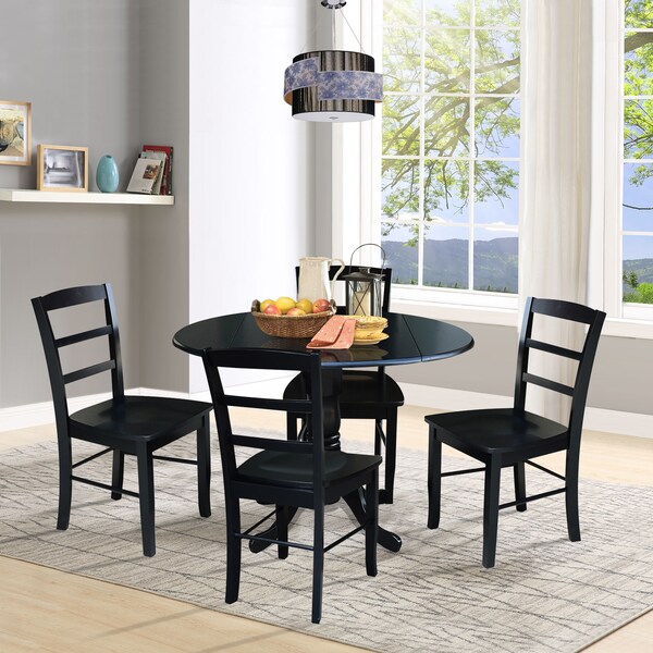 International Concepts 42 in. Dual Drop Leaf Table with 4 Ladder Back Dining Chairs - 5 Piece Dining Set - K46-42DP-C2-4
