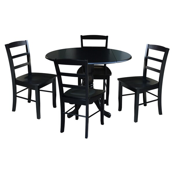 International Concepts 42 in. Dual Drop Leaf Table with 4 Ladder Back Dining Chairs - 5 Piece Dining Set - K46-42DP-C2-4
