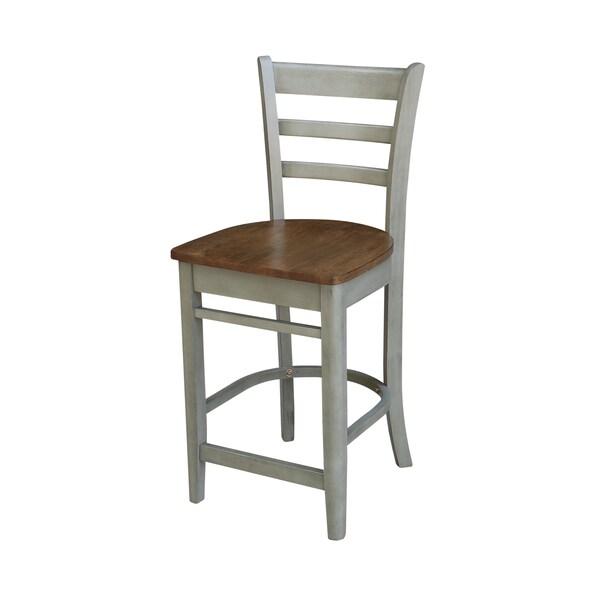 International Concepts Round 30 in Rd Ped Gathering Ht Table, 2 Emily Counter Ht Stools, Hickory/Stone, 30 in W, 30 in L - K41-30RT-6B-S6172-2