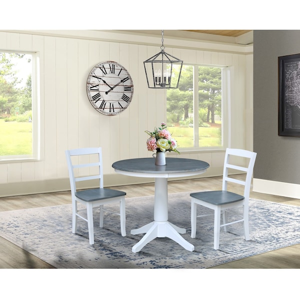 International Concepts 36 in. Round Pedestal Dining Table with 2 Madrid LadderBack Chairs - 3 Piece Dining Set - K05-36RT-27B-C2-2