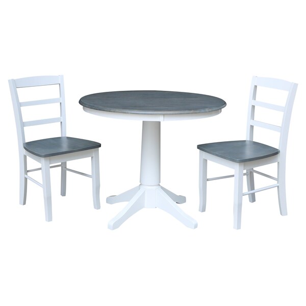 International Concepts 36 in. Round Pedestal Dining Table with 2 Madrid LadderBack Chairs - 3 Piece Dining Set - K05-36RT-27B-C2-2