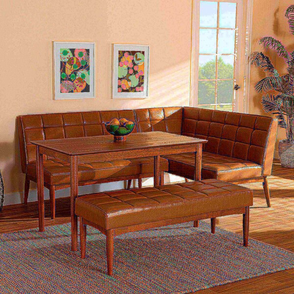 Baxton Studio Sanford Mid-Century Modern Tan Faux Leather and Walnut Brown Finished Wood 4-Piece Dining Nook Set - 184-11346-11348-9305-ZORO