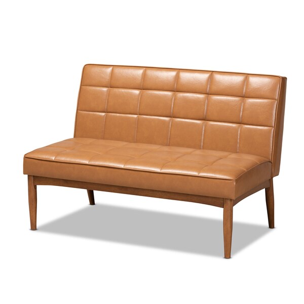 Baxton Studio Sanford Mid-Century Modern Tan Faux Leather and Walnut Brown Finished Wood 4-Piece Dining Nook Set - 184-11346-11348-9305-ZORO