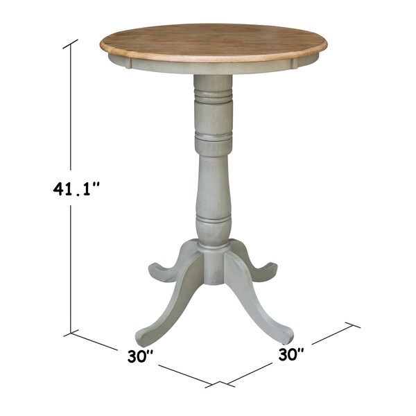 International Concepts Round 30 in Round Top Pedestal Table, Bar Height, Hickory/Stone, 30 in W, 30 in L, 41.1 in H, Wood - K41-30RT-6B-2