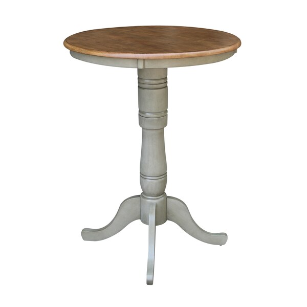 International Concepts Round 30 in Round Top Pedestal Table, Bar Height, Hickory/Stone, 30 in W, 30 in L, 41.1 in H, Wood - K41-30RT-6B-2