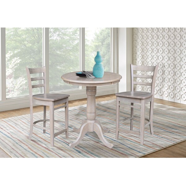International Concepts 30 in. Round Pedestal Gathering Height Table with 2 Counter Height Stools - K09-30RT-S6172-2