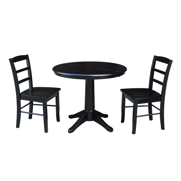 International Concepts Round 36 in Round Extension Dining Table with 2 Madrid Chairs, Black, 36 in W, 48 in L, 30.1 in H - K46-36RXT-27B-C2-2
