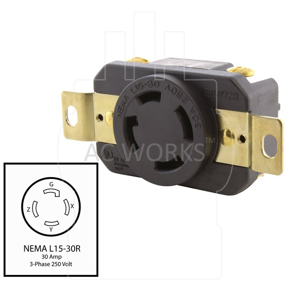 Ac Works 30A 3-Phase 250V L15-30R Flush Mount Locking Industrial Grade Receptacle UL CUL - FML1530R