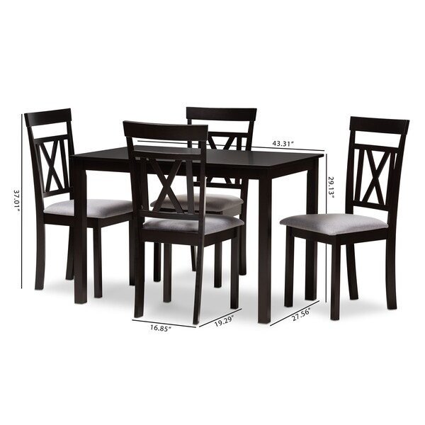 Baxton Studio Rosie Espresso Finished and Grey Upholstered 5-Piece Dining Set - 149-8960-8026