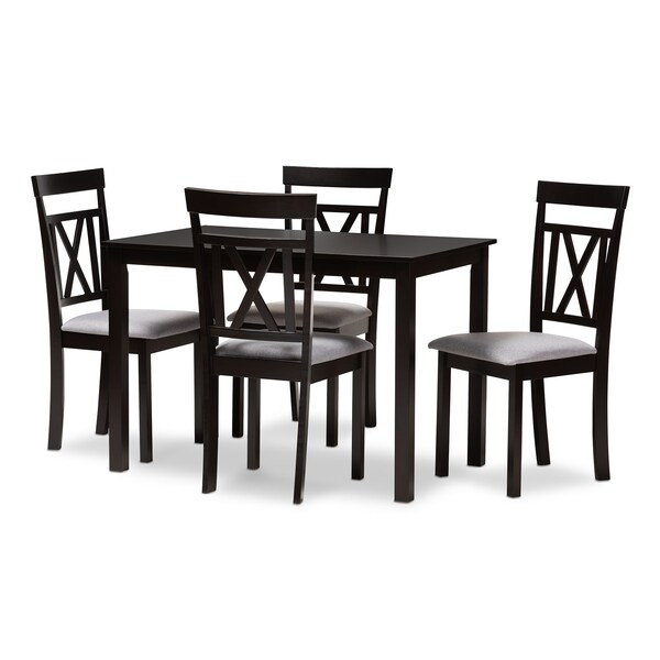 Baxton Studio Rosie Espresso Finished and Grey Upholstered 5-Piece Dining Set - 149-8960-8026