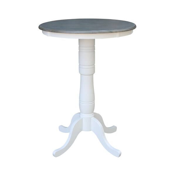 International Concepts Round 30 in Rd Pedestal Bar Ht Table, 2 X-Back Bar Ht Stools, White/Heather Gray, 30 in W, 30 in L - K05-30RT-6B-S6133-2