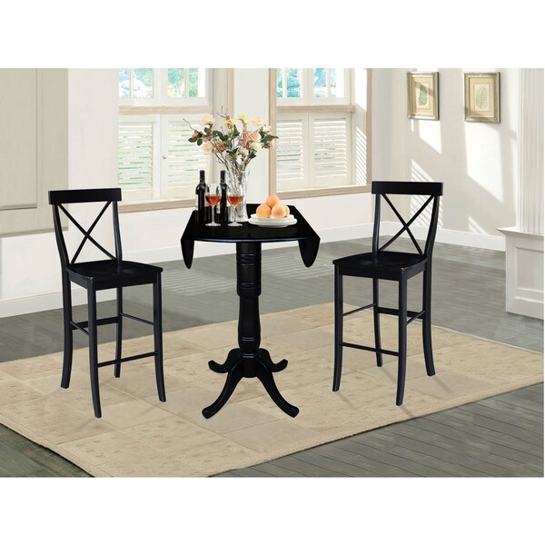International Concepts Round 42 in Round Pedestal Bar Height Table with 2 Bar Height Stools, Black, 42 in W, 42 in L, Wood - K46-42DPT-S6133-2