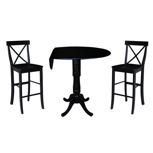 International Concepts Round 42 in Round Pedestal Bar Height Table with 2 Bar Height Stools, Black, 42 in W, 42 in L, Wood - K46-42DPT-S6133-2