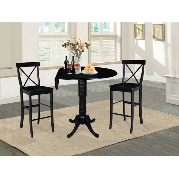 International Concepts Round 42 in Round Pedestal Bar Height Table with 2 Bar Height Stools, Black, 42 in W, 42 in L, Wood - K46-42DPT-S6133-2