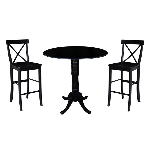 International Concepts Round 42 in Round Pedestal Bar Height Table with 2 Bar Height Stools, Black, 42 in W, 42 in L, Wood - K46-42DPT-S6133-2