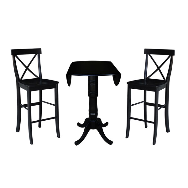 International Concepts Round 42 in Round Pedestal Bar Height Table with 2 Bar Height Stools, Black, 42 in W, 42 in L, Wood - K46-42DPT-S6133-2