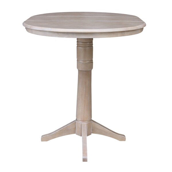 International Concepts Round 36 in Rd Top Pedestal Table, 12 in Leaf, 40.9 inH, Adjust Ht, Washed Gray Taupe, 36 in W, 48 in L - K09-36RXT-27B-6B-2