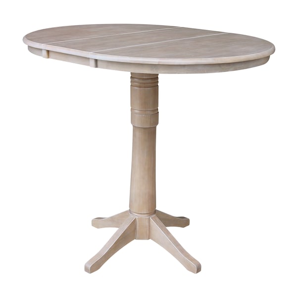 International Concepts Round 36 in Rd Top Pedestal Table, 12 in Leaf, 40.9 inH, Adjust Ht, Washed Gray Taupe, 36 in W, 48 in L - K09-36RXT-27B-6B-2