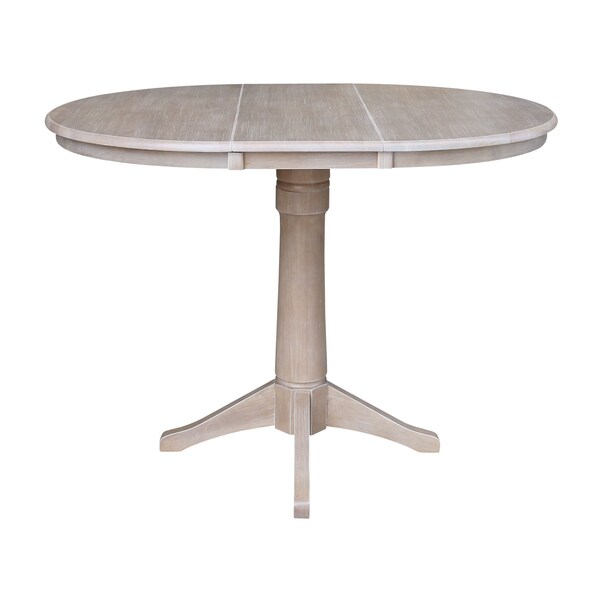 International Concepts Round 36 in Rd Top Pedestal Table, 12 in Leaf, 40.9 inH, Adjust Ht, Washed Gray Taupe, 36 in W, 48 in L - K09-36RXT-27B-6B-2