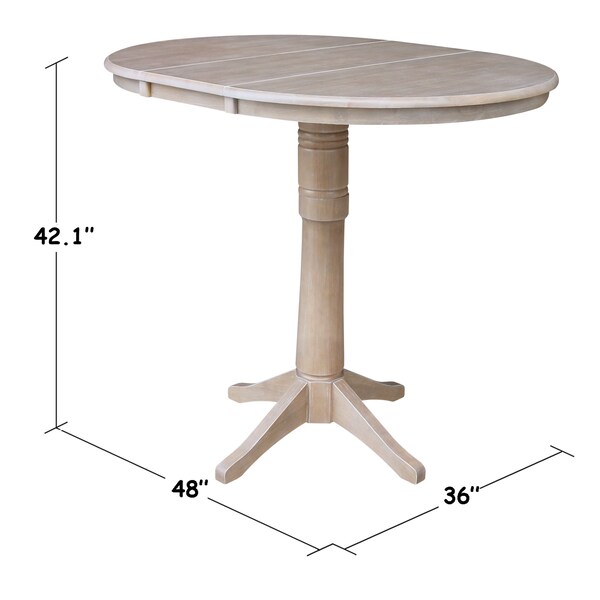 International Concepts Round 36 in Rd Top Pedestal Table, 12 in Leaf, 40.9 inH, Adjust Ht, Washed Gray Taupe, 36 in W, 48 in L - K09-36RXT-27B-6B-2