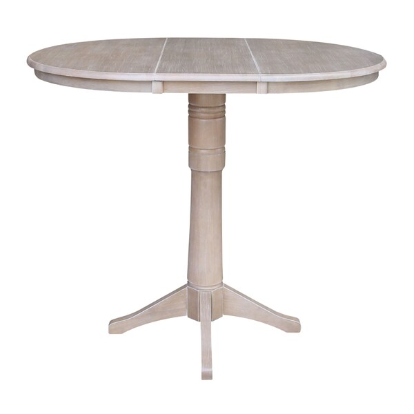 International Concepts Round 36 in Rd Top Pedestal Table, 12 in Leaf, 40.9 inH, Adjust Ht, Washed Gray Taupe, 36 in W, 48 in L - K09-36RXT-27B-6B-2