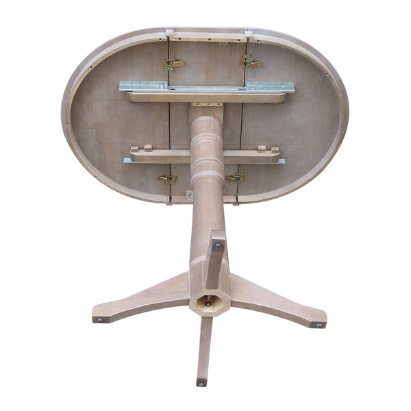 International Concepts Round 36 in Rd Top Pedestal Table, 12 in Leaf, 40.9 inH, Adjust Ht, Washed Gray Taupe, 36 in W, 48 in L - K09-36RXT-27B-6B-2