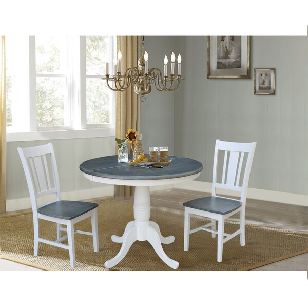 International Concepts Round 36 in Rd Extension Dining Table, 2 San Remo Chairs, White/Heather Gray, 36 in W, 48 in L, Wood - K05-36RXT-C10-2