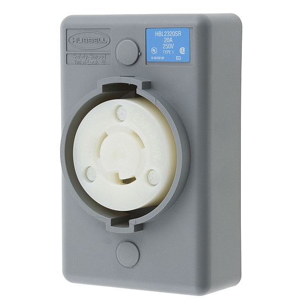 Hubbell 20A Locking Receptacle 2P 3W 250VAC L6-20R GY - HBL2320SR
