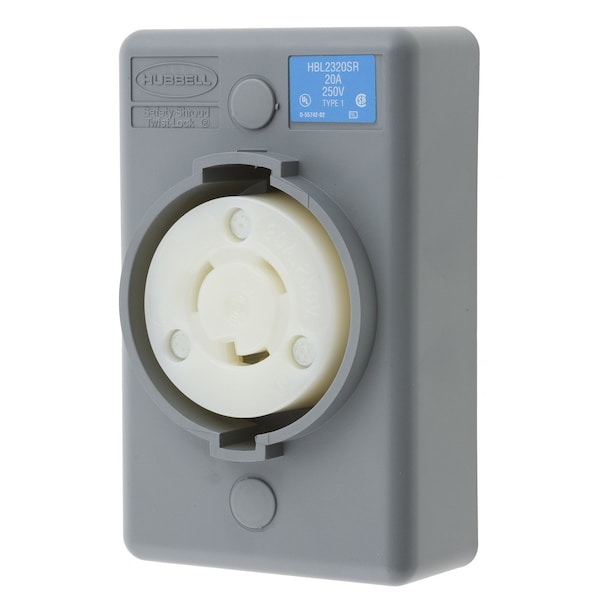 Hubbell 20A Locking Receptacle 2P 3W 250VAC L6-20R GY - HBL2320SR