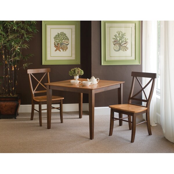 International Concepts Square 36X36 Dining Table with 2 X-Back Chairs, Cinnamon/Espresso, 36 in W, 36 in L, 30 in H, Wood - K58-3636-613-2