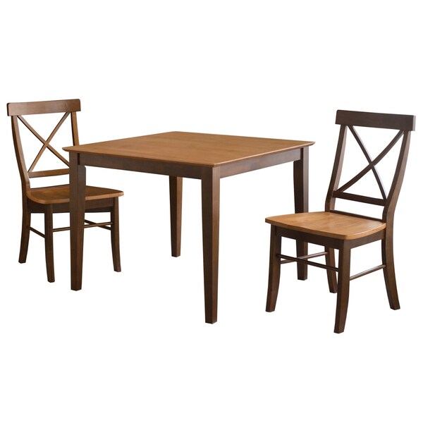 International Concepts Square 36X36 Dining Table with 2 X-Back Chairs, Cinnamon/Espresso, 36 in W, 36 in L, 30 in H, Wood - K58-3636-613-2