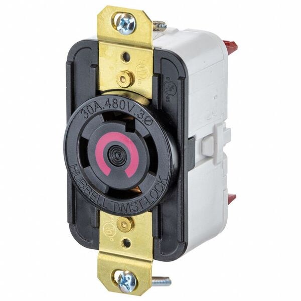 Hubbell HBL2730ST - Twist-Lock® EdgeConnect™ Receptacle with Spring Termination, 30A, 3P 480V, L16-30R, Black - HBL2730ST
