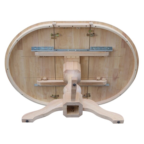 International Concepts Round 36 in Rd Top Pedestal Table, 12 in Leaf, 28.9 inH, Dining Height, Unfinished, 36 in W, Wood - K-36RXT-11B