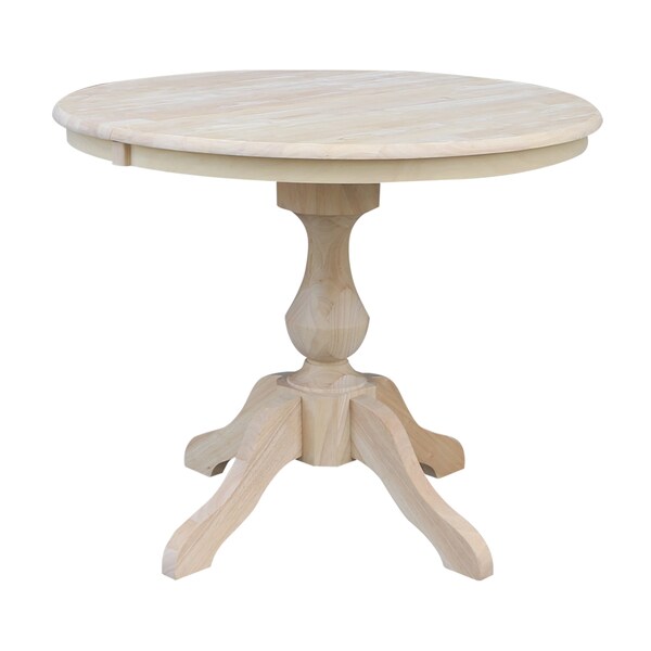 International Concepts Round 36 in Rd Top Pedestal Table, 12 in Leaf, 28.9 inH, Dining Height, Unfinished, 36 in W, Wood - K-36RXT-11B