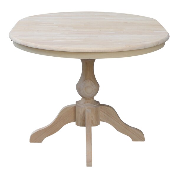 International Concepts Round 36 in Rd Top Pedestal Table, 12 in Leaf, 28.9 inH, Dining Height, Unfinished, 36 in W, Wood - K-36RXT-11B